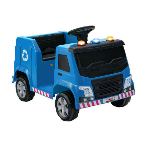 Interactive 12V Garbage Truck for Kids with Warning Lights and Recycling Accessories