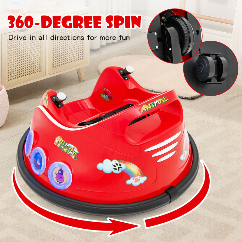 Interactive 12V Kids Bumper Car with Remote Control, LED Lights, and Music - Red