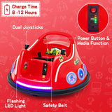 Interactive 12V Kids Bumper Car with Remote Control, LED Lights, and Music - Red