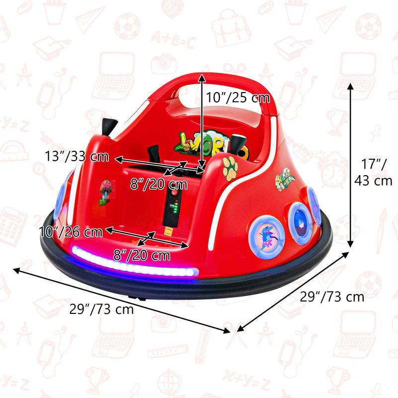 Interactive 12V Kids Bumper Car with Remote Control, LED Lights, and Music - Red