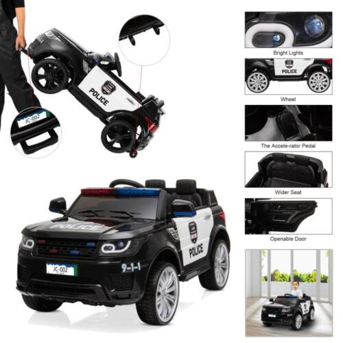 Interactive 12V Kids Police Car with Music, LED Lights, and Remote Control