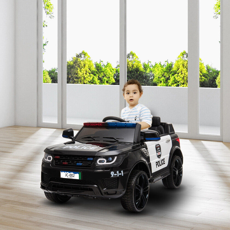 Interactive 12V Kids Police SUV Ride-On Car with LED Lights, Music, Sirens, and Remote Control