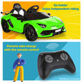 Green 2.4G RC Electric Ride-On Car for Kids with Light and Music, Openable Doors