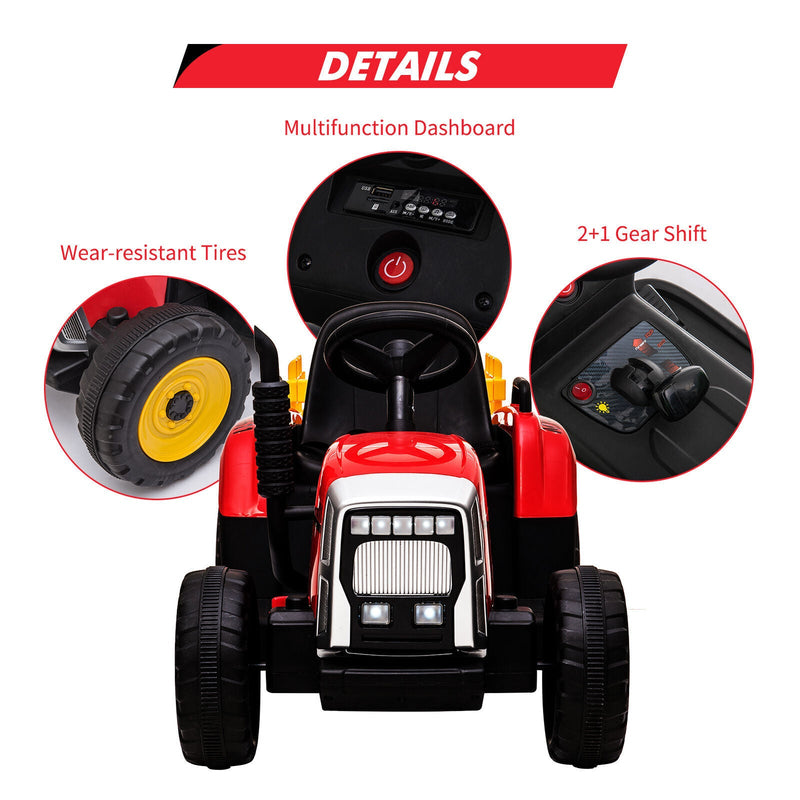 Interactive 12V Ride-On Tractor Truck with Music and Detachable Trailer - Perfect Gift for Boys and Girls