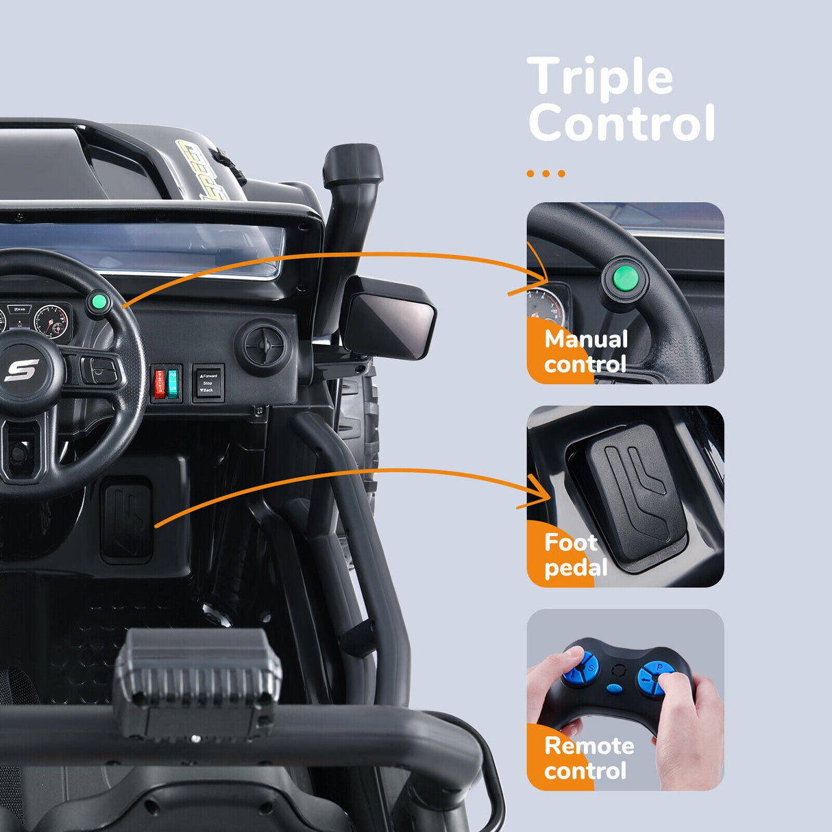 Interactive 12V Ride-On Truck for Kids with Remote Control, LED Lights, and Music