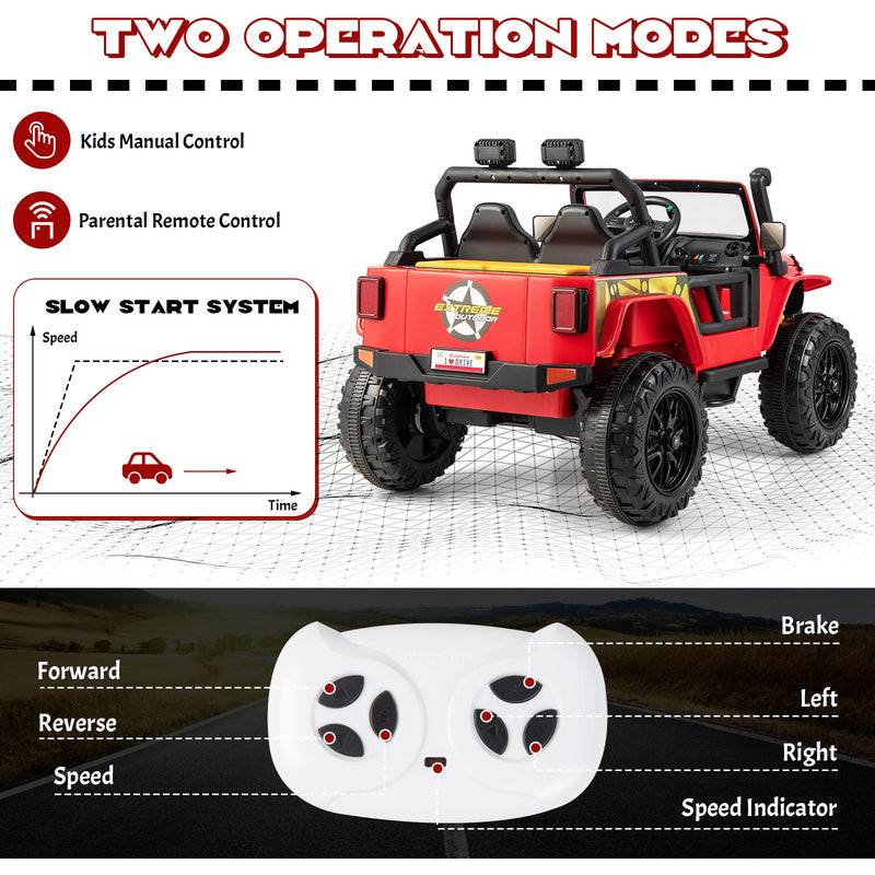 Interactive 12V Ride On Truck with Remote Control, LED Lights, and Music for Parent-Child Fun