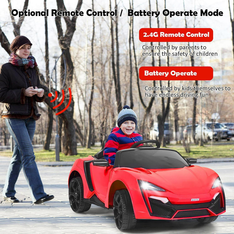 Interactive 2.4G RC Electric Car for Kids with Lights, MP3 Player, and Openable Doors - 12V