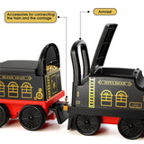 Interactive 6V Electric Kids Train Set with Track, Carriage, Lights, Whistle, Music, Storytelling, and Storage