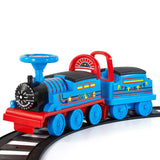 Interactive 6V Electric Kids Train Set with Track, Carriage, Lights, Whistle, Music, Storytelling, and Storage