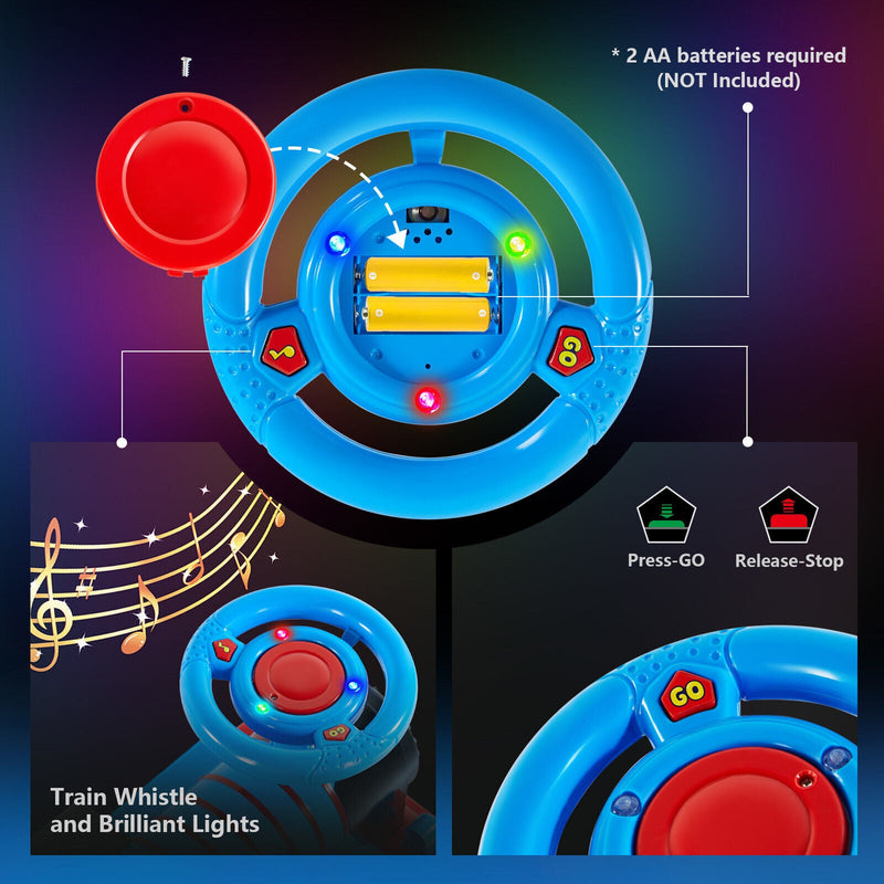 Interactive 6V Electric Kids Train Set with Track, Carriage, Lights, Whistle, Music, Storytelling, and Storage