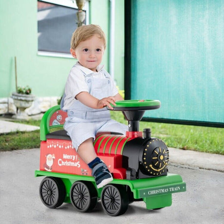 Interactive 6V Kids Ride-On Train with 16-Piece Track Set, Lights, Sounds, and Storage Seat