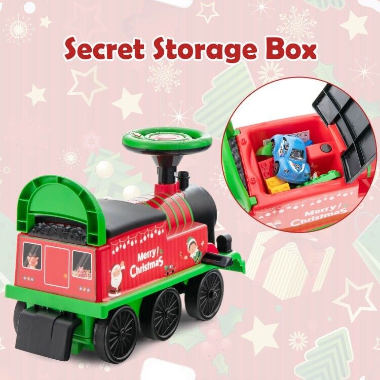 Interactive 6V Kids Ride-On Train with 16-Piece Track Set, Lights, Sounds, and Storage Seat