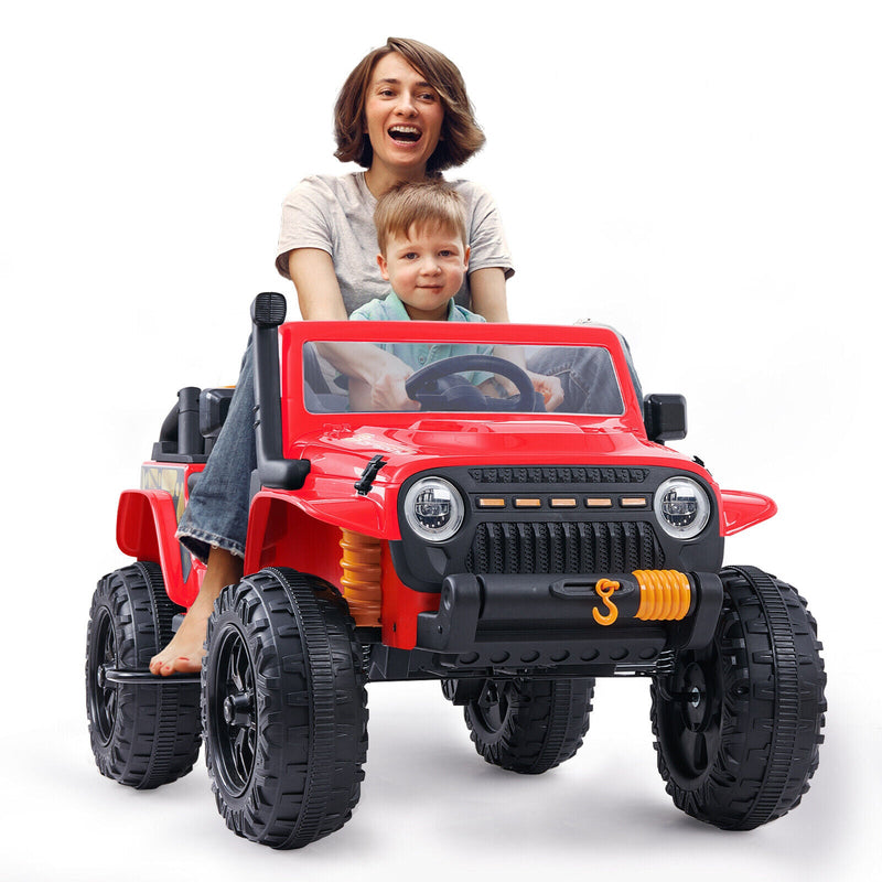 Interactive Parent-Child Kids Car with Cushioned Spring, LED Lights, and Remote Control - 12V 10AH