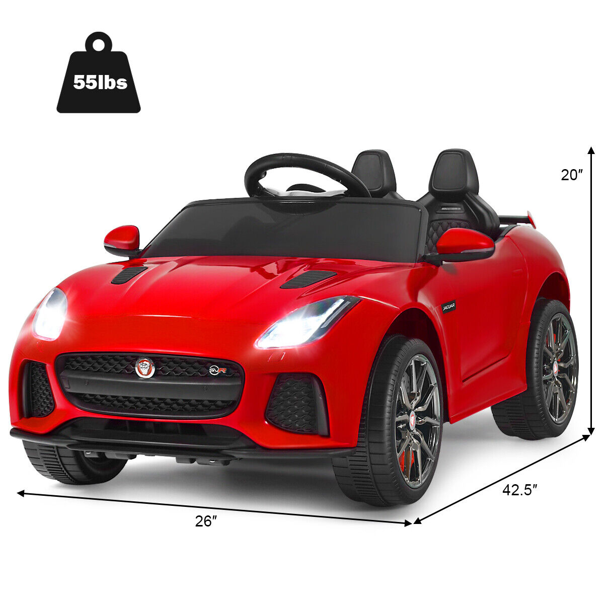 Jaguar F-Type SVR 12V Licensed Ride On Car for Kids with Music & Lights - Red
