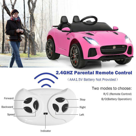 Jaguar F Type SVR 12V Ride-On Car for Kids with MP3, USB, and Pink LED Lights