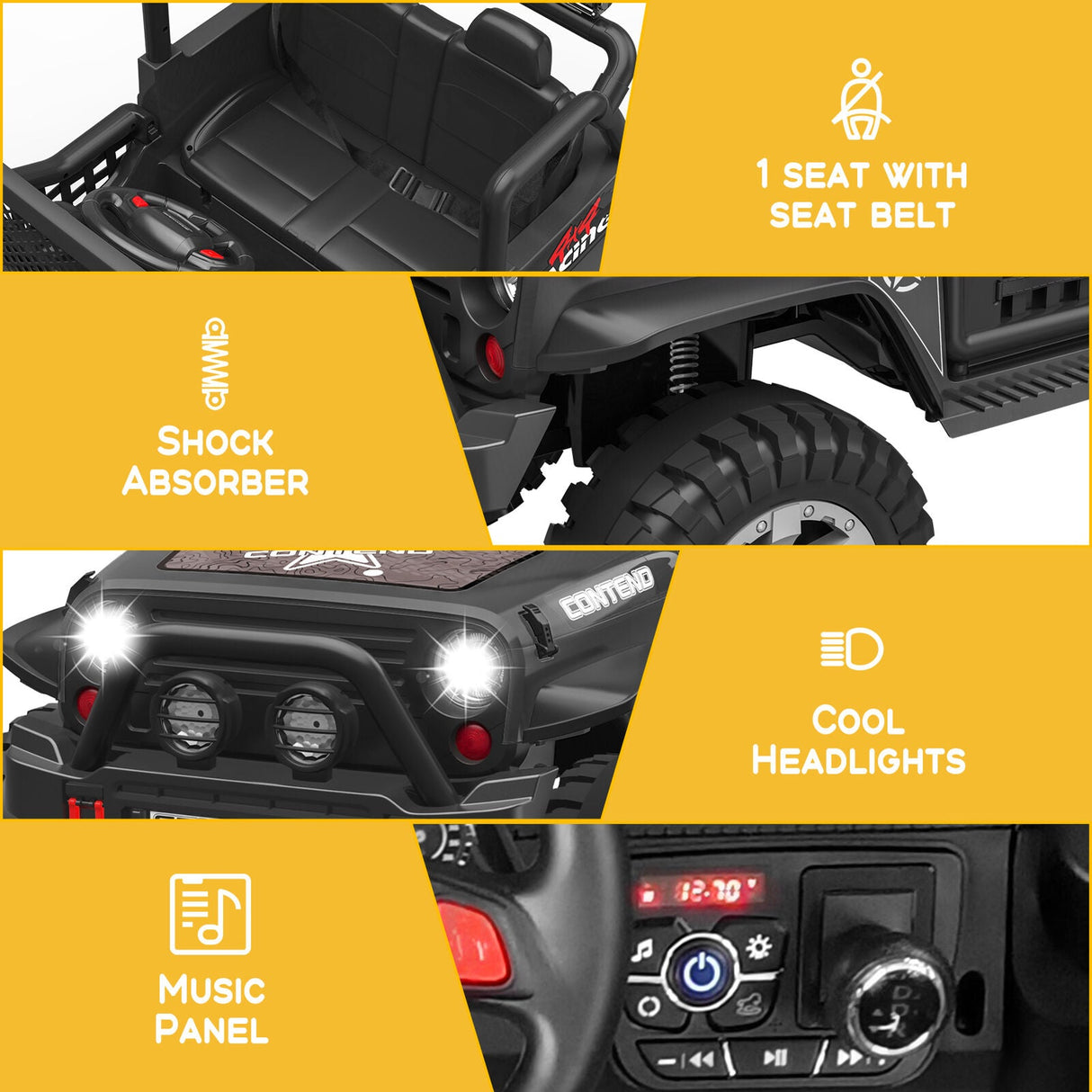 Electric Ride-On Car for Kids with LED Lights, MP3 Player, and Remote Control - 2 Seats, 12V