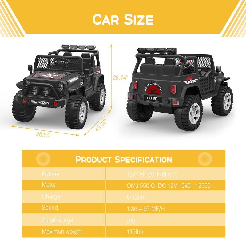 12V Electric Jeep Toy Car for Kids with LED Lights, MP3 Player, and Remote Control - Perfect Gift for Boys and Girls