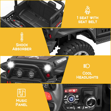 12V Electric Jeep Toy Car for Kids with LED Lights, MP3 Player, and Remote Control - Perfect Gift for Boys and Girls