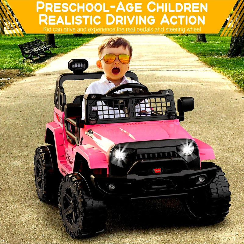 Jeep-Inspired 12V Ride-On Truck for Kids Ages 3-8, Pink