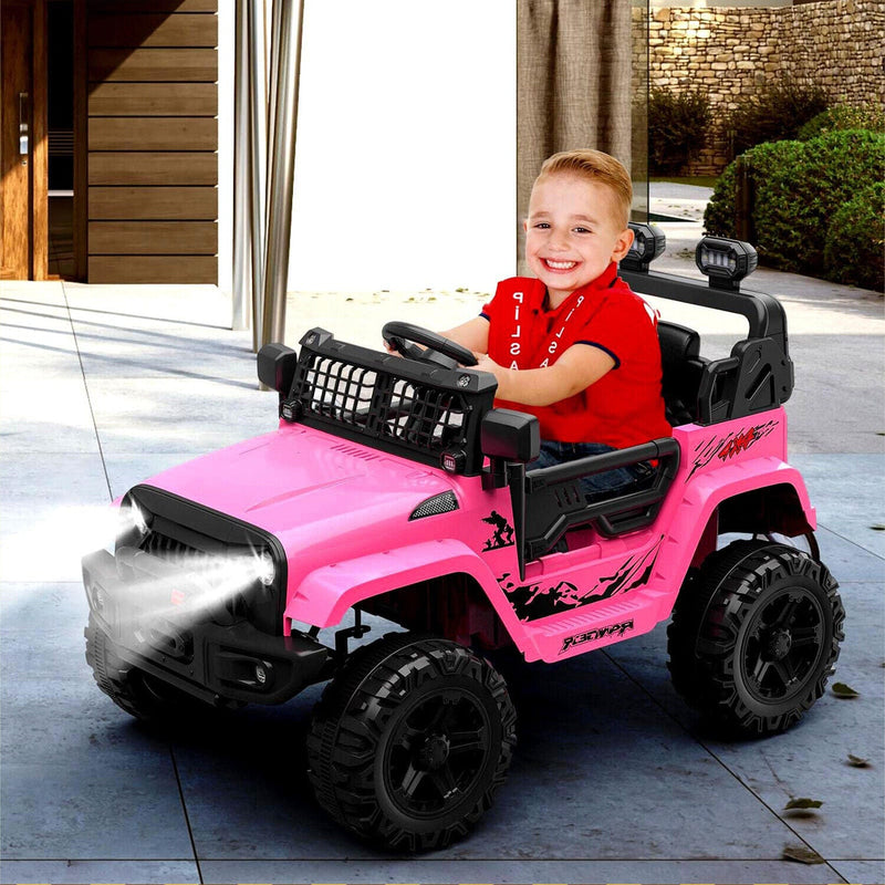 Jeep-Inspired 12V Ride-On Truck for Kids Ages 3-8, Pink