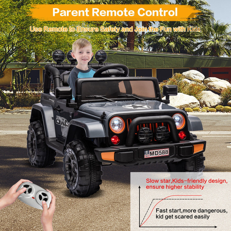 Jeep Kids Ride On Car with Parent Remote Control, Customizable Stickers, and LED Lights - 12V
