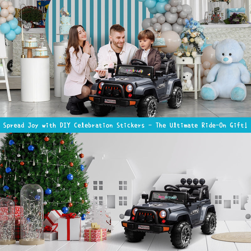 Jeep Kids Ride On Car with Parent Remote Control, Customizable Stickers, and LED Lights - 12V