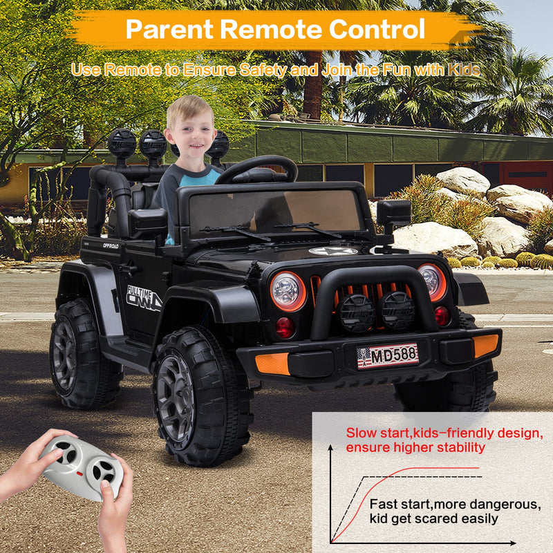 Jeep Kids Ride On Car with Parent Remote Control, Customizable Stickers, and LED Lights - 12V