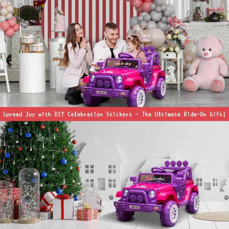 Jeep Kids Ride On Car with Parent Remote Control, Customizable Stickers, and LED Lights - 12V