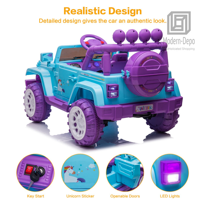 Jeep Kids Ride On Car with Parent Remote Control, Customizable Stickers, and LED Lights - 12V