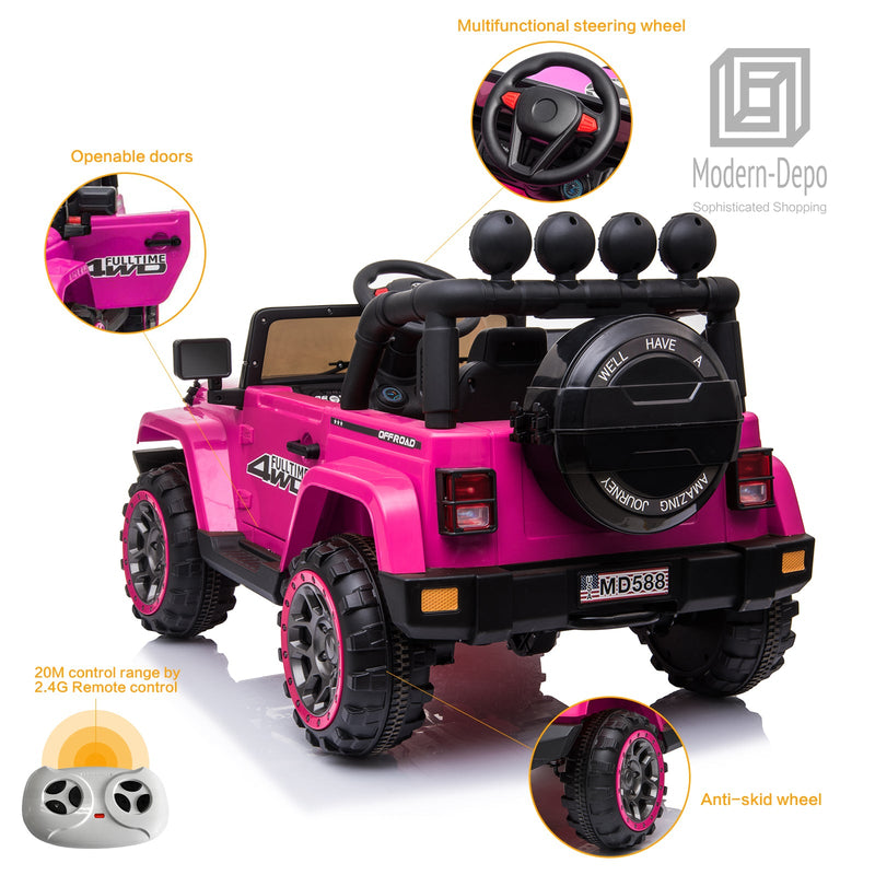 Jeep Kids Ride On Car with Parent Remote Control, Customizable Stickers, and LED Lights - 12V
