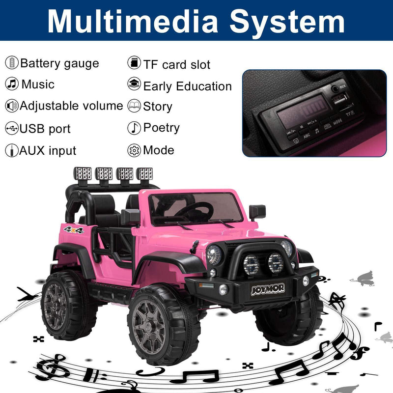 JOYMOR 12V 2-Seater Ride On Truck for Kids with Remote Control, MP3 Player, LED Lights, and Horn