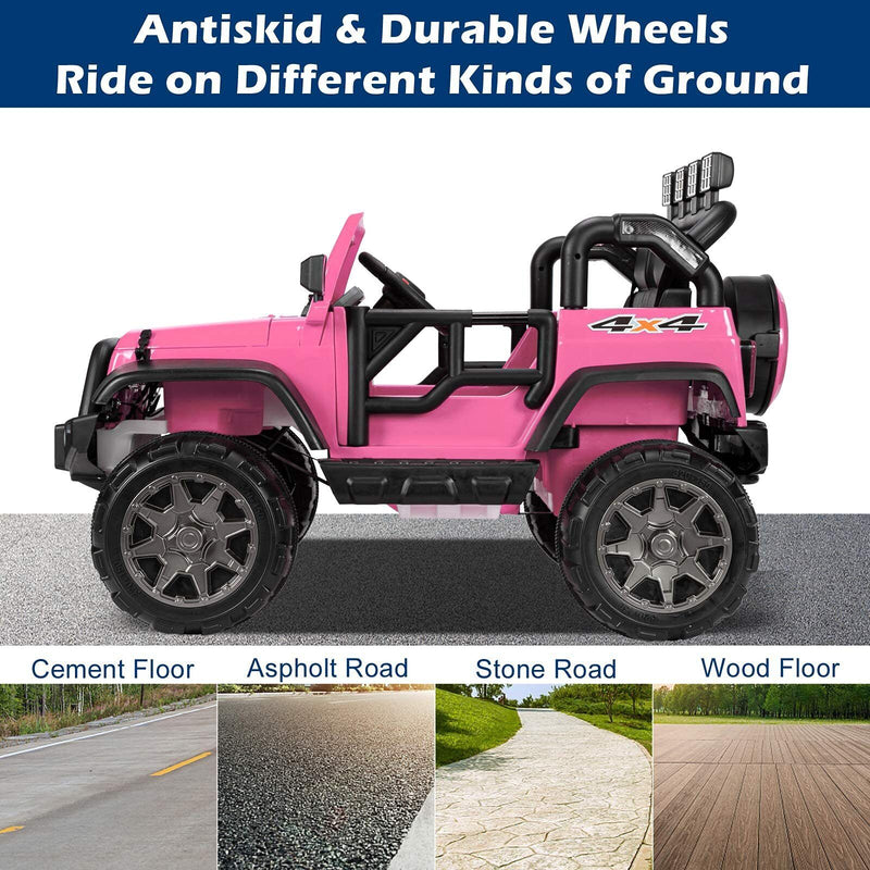 JOYMOR 12V 2-Seater Ride On Truck for Kids with Remote Control, MP3 Player, LED Lights, and Horn