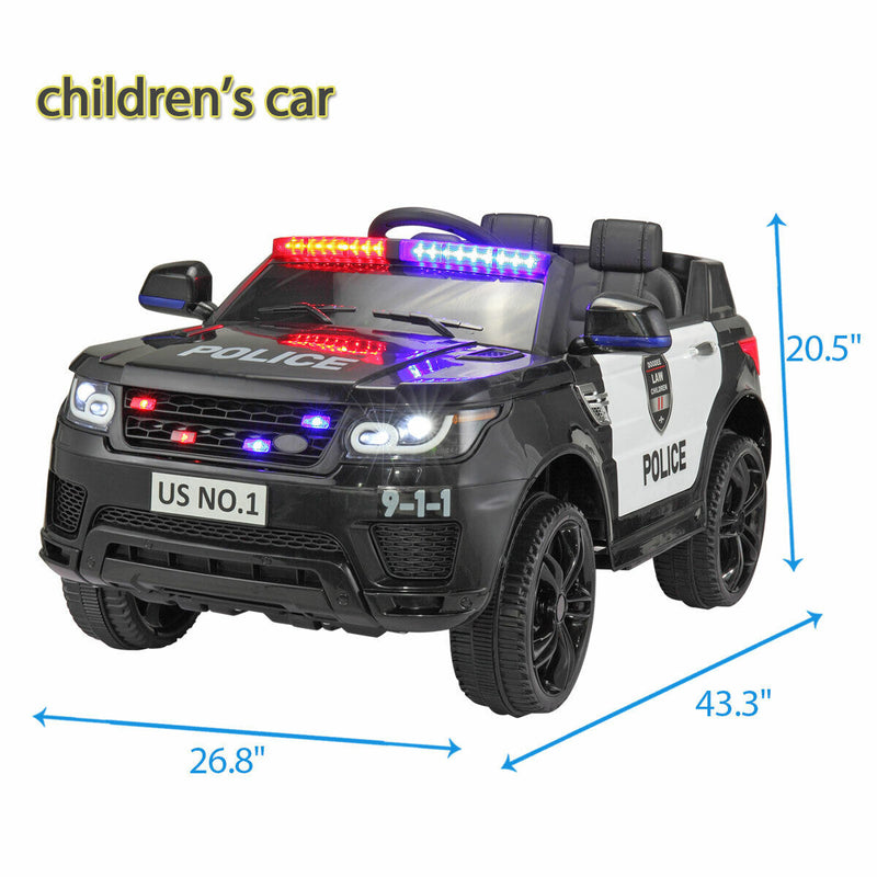 Kid Ride on Police Car with Parental Remote Control - 12V Battery Powered Electric Truck