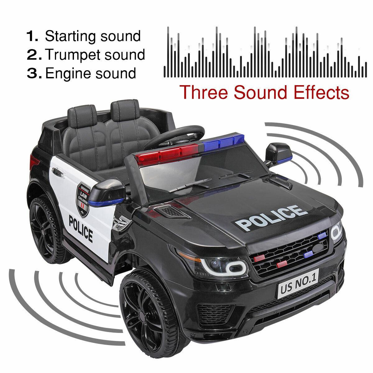 Kid Ride on Police Car with Parental Remote Control - 12V Battery Powered Electric Truck