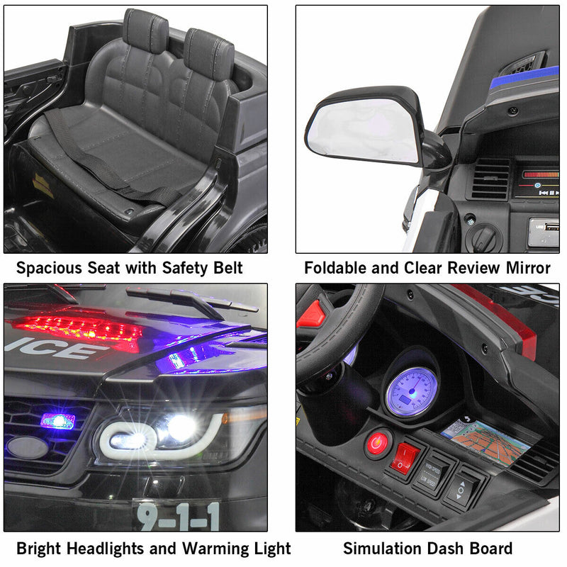 Kid Ride on Police Car with Parental Remote Control - 12V Battery Powered Electric Truck