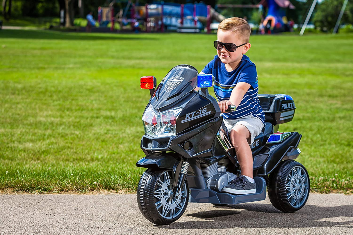 Kid Trax Police Rescue Motorcycle 6V Battery-Powered Ride-On Toy in Black