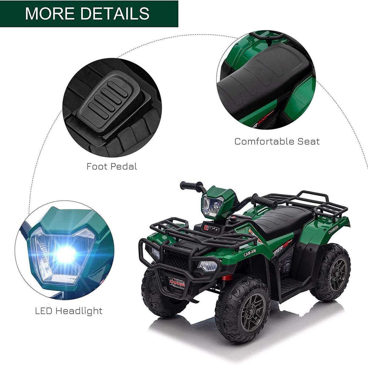 Electric 4-Wheeler Quad for Kids with Music, LED Lights, and AUX Port - 12V Ride On ATV