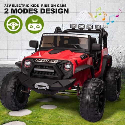 400W Red Electric JEEP Ride-On Toy Truck for Kids with Remote Control - 24V Power