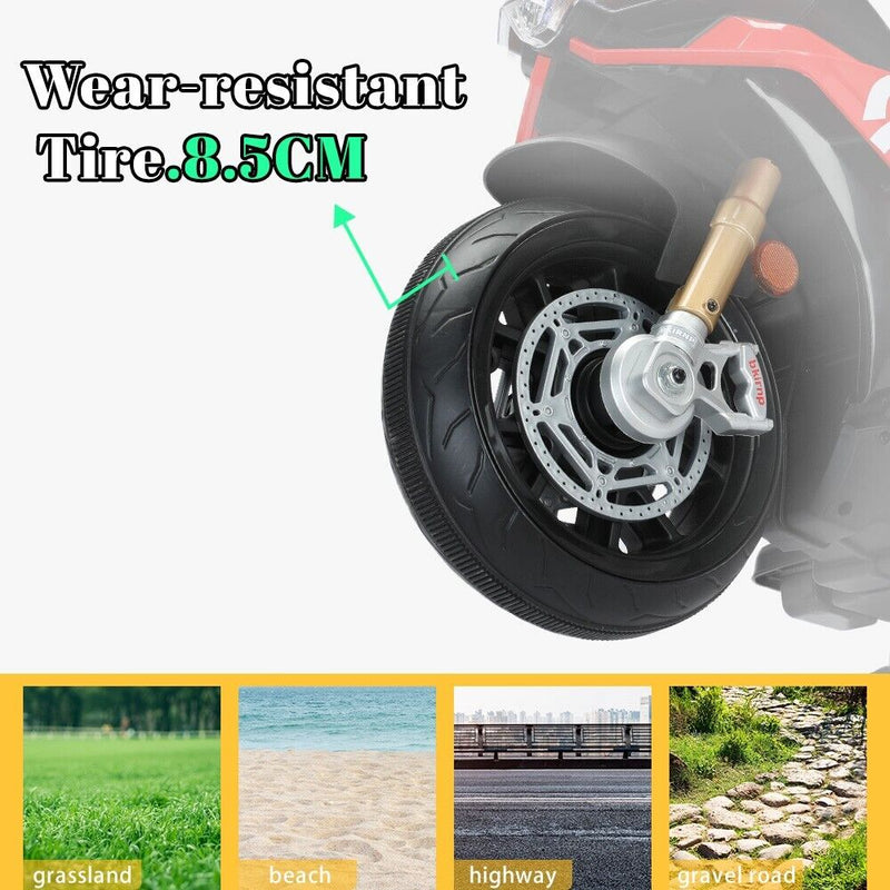 Kid's Electric Motorcycle with LED Lights and Bluetooth - 12V Ride-On Motorbike