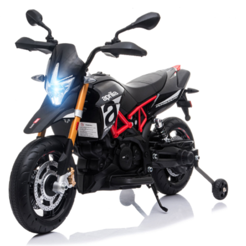 Kid's Electric Motorcycle with Training Wheels, LED Lights, and MP3 Player - Black (12V)