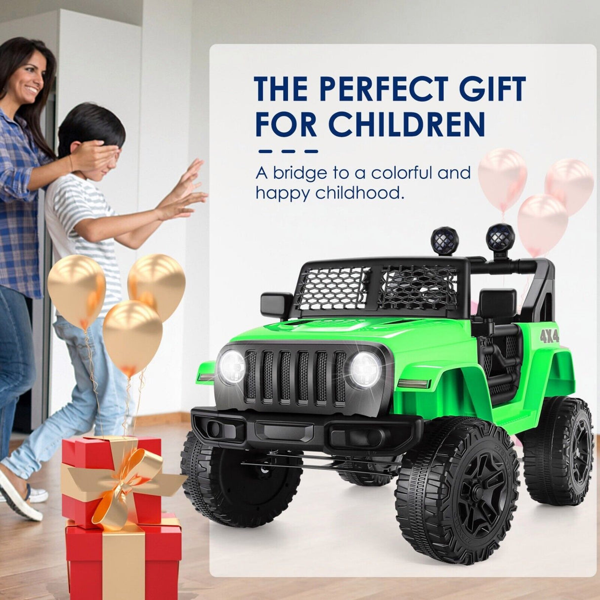 Kids Electric Ride On Car with Remote Control and MP3 Player - 2 Seater 12V Truck with 7AH Power