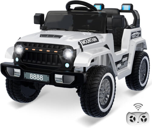 Kids Electric Ride On Jeep Toy Car with Remote Control and Music - 12V, 3 Speeds, White