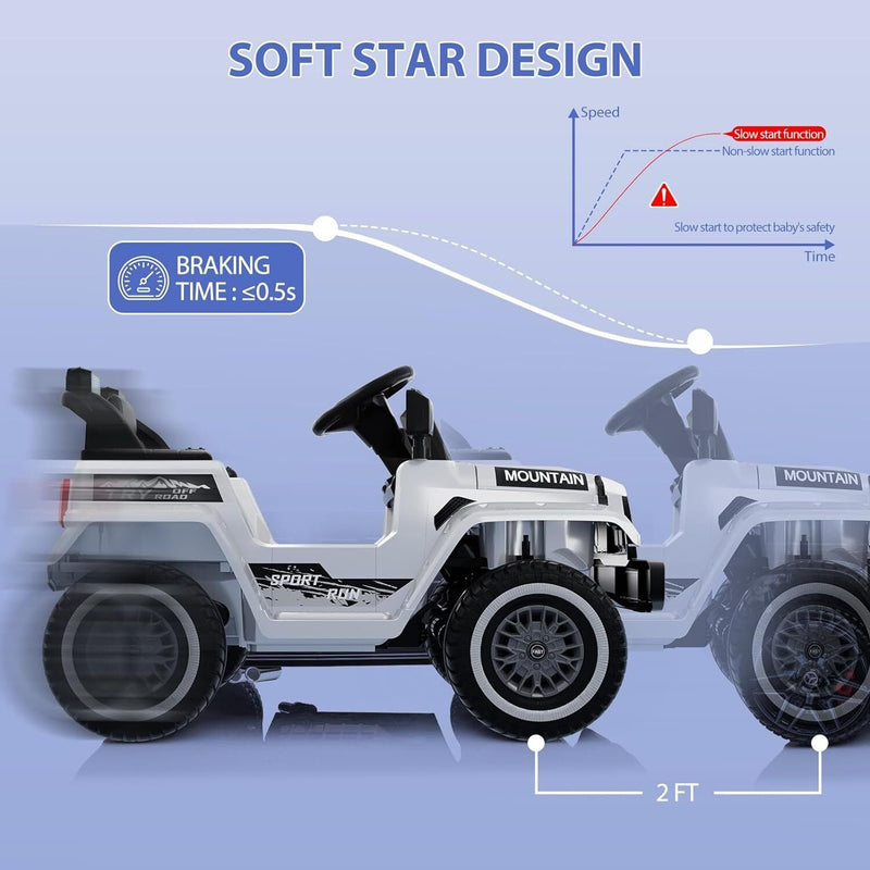 Kids Electric Ride On Jeep Toy Car with Remote Control and Music - 12V, 3 Speeds, White