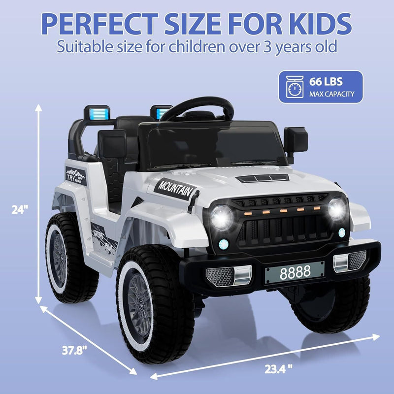 Kids Electric Ride On Jeep Toy Car with Remote Control and Music - 12V, 3 Speeds, White