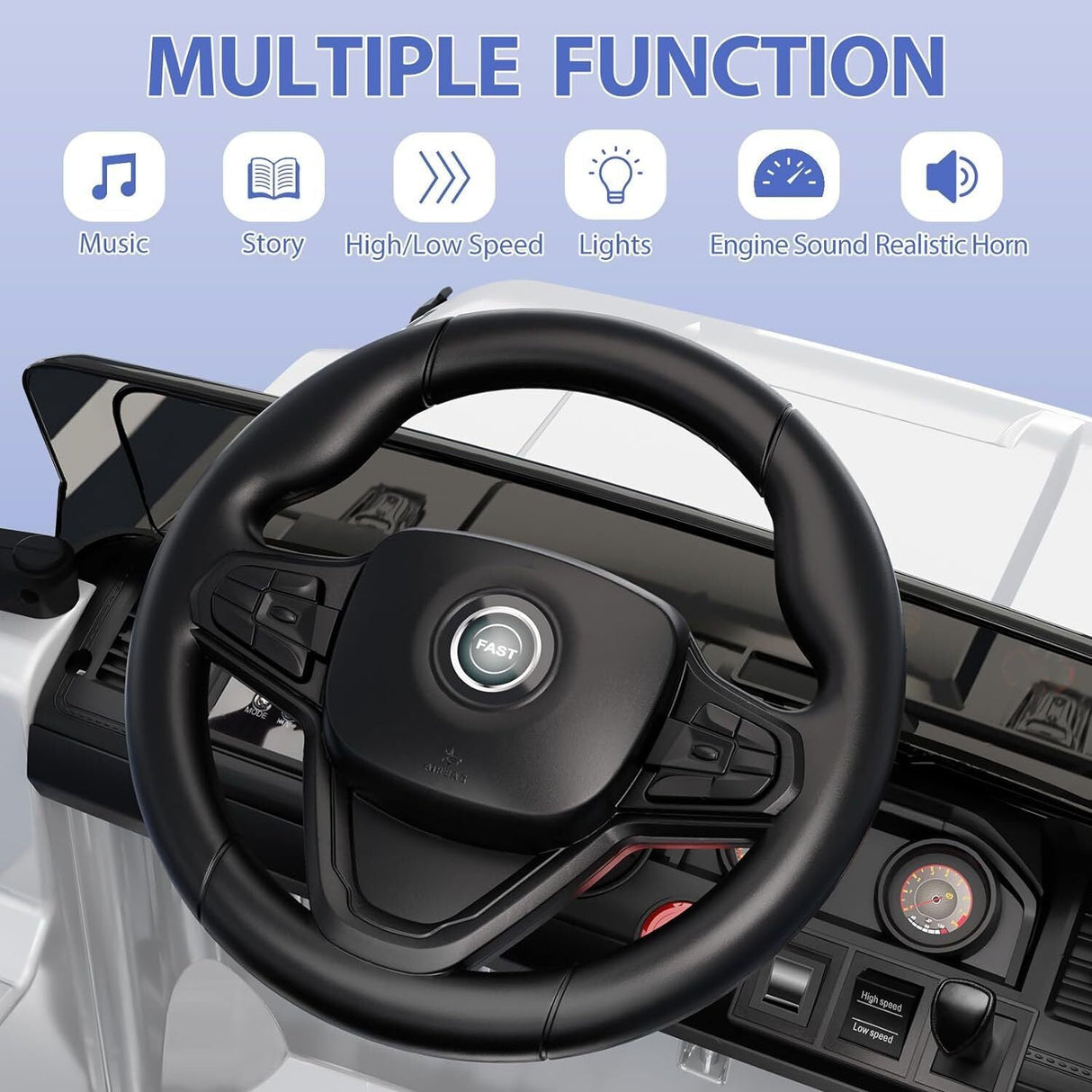 Kids Electric Ride On Jeep Toy Car with Remote Control and Music - 12V, 3 Speeds, White