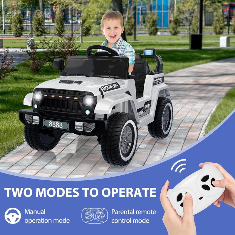 12V Electric Ride On Jeep Truck for Kids with Remote Control and Music - 3 Speed Options