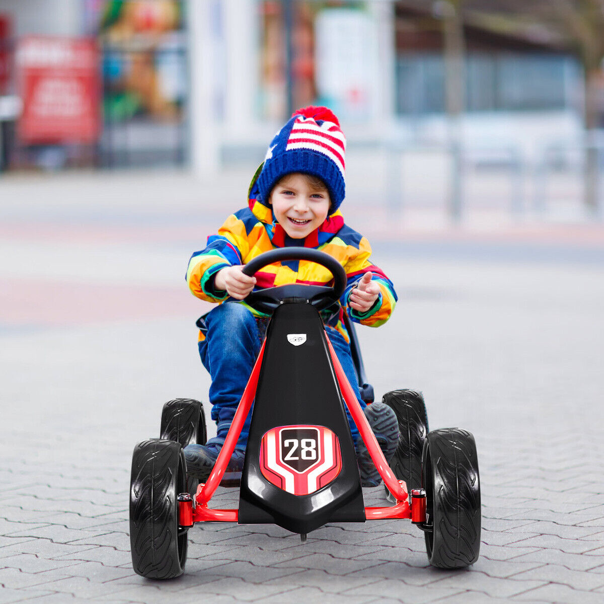 Kids' Pedal Car Go Kart - Adjustable Seat, 4 Wheels, Black