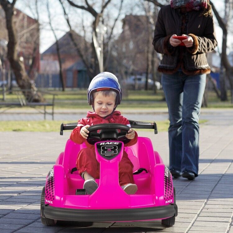 Kid's Pink 6V Battery Powered Go Kart with Remote Control and Safety Belt