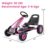 Kids' Pink Pedal-Powered Go Kart with Adjustable Seat - Honeyjoy 4-Wheel Ride-On Toy