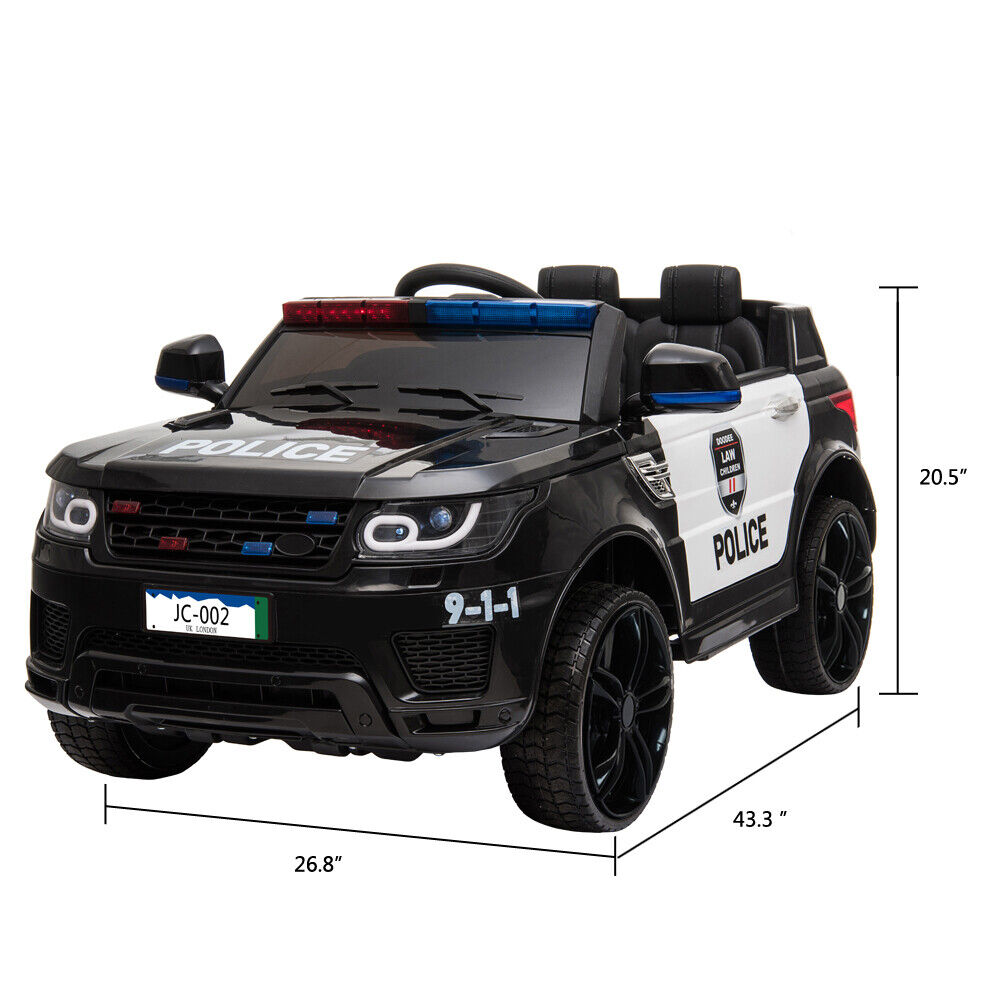 Kids Police Ride On Car with Remote Control and LED Lights - 12V Electric Vehicle
